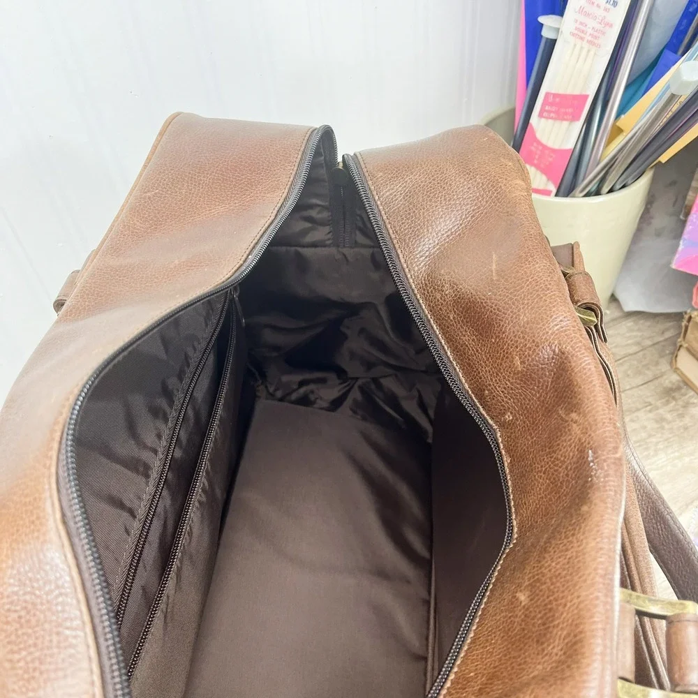 Vintage NBA Genuine Leather Duffel Bag Brown Pebble Grain Travel Weekend Bag